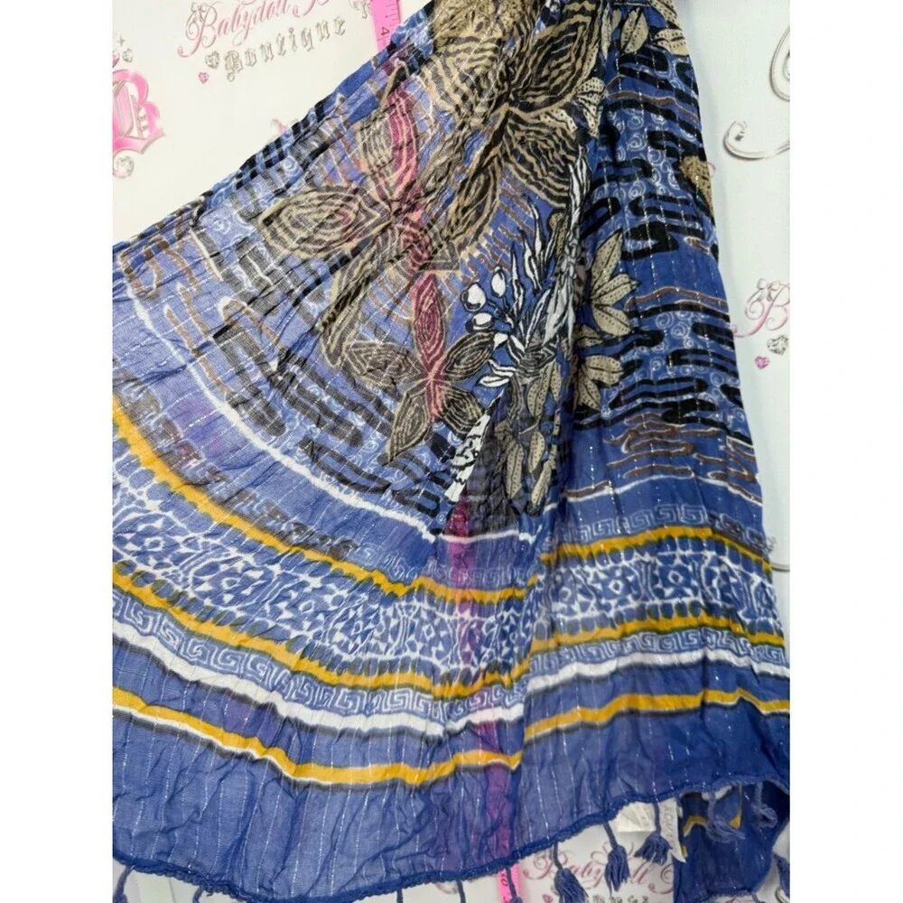 Romano shawls scarf Blue Floral Print Lightweight Women's Scarf with Tassels